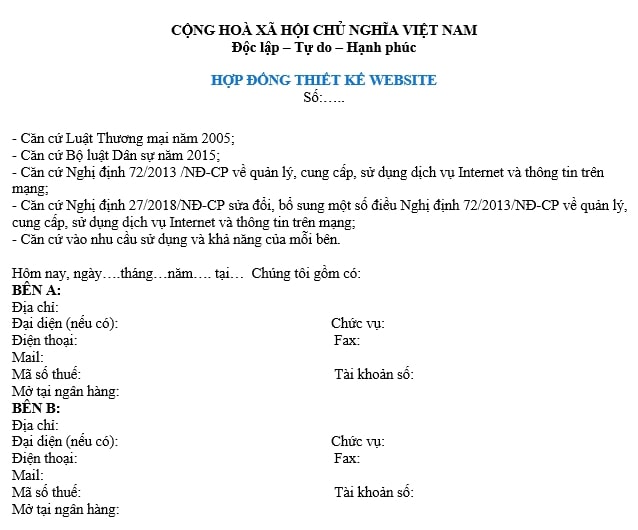 Mẫu hợp đồng dịch vụ thiết kế web